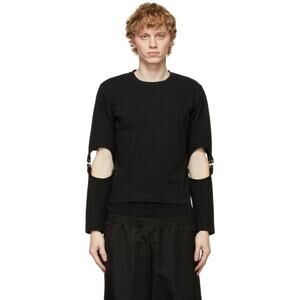 Dion Lee Men's Ribbed Hook Long Sleeve Crewneck T-Shirt Black Size Small